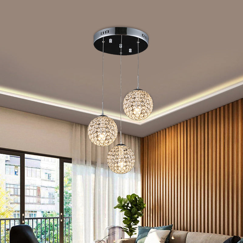 Modern Chrome Pendant Light with Crystal Embellishments and Multiple Bulbs