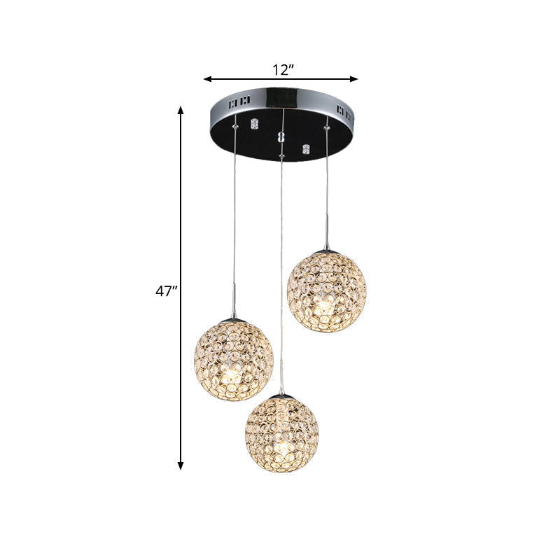 Modern Chrome Pendant Light with Crystal Embellishments and Multiple Bulbs