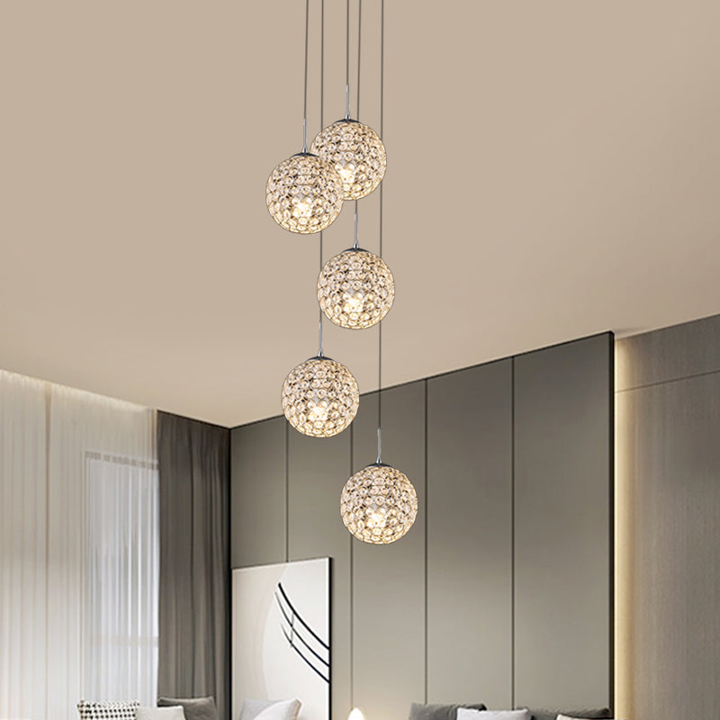 Modern Chrome Pendant Light with Crystal Embellishments and Multiple Bulbs