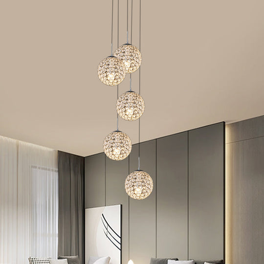 Modern Chrome Pendant Light with Crystal Embellishments and Multiple Bulbs
