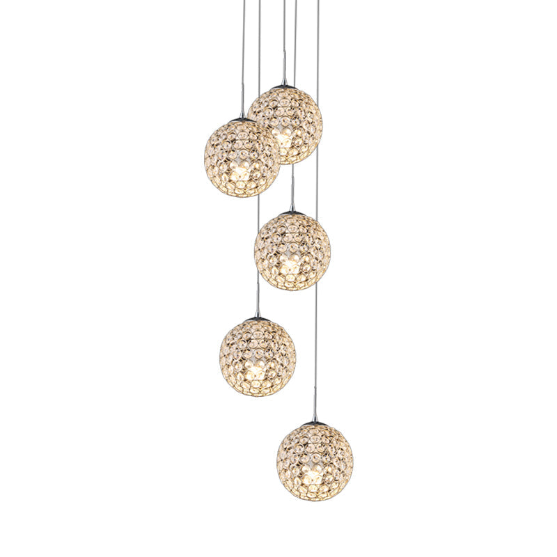 Cluster Pendant Ceiling Light With Crystal Embedded Chrome Finish - Modernist Design (3/5/6 Bulbs)