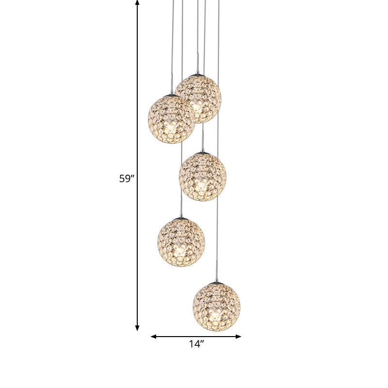 Cluster Pendant Ceiling Light With Crystal Embedded Chrome Finish - Modernist Design (3/5/6 Bulbs)
