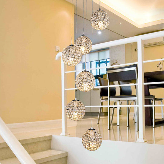 Modern Chrome Pendant Light with Crystal Embellishments and Multiple Bulbs