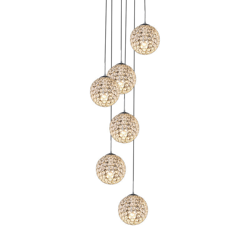 Cluster Pendant Ceiling Light With Crystal Embedded Chrome Finish - Modernist Design (3/5/6 Bulbs)