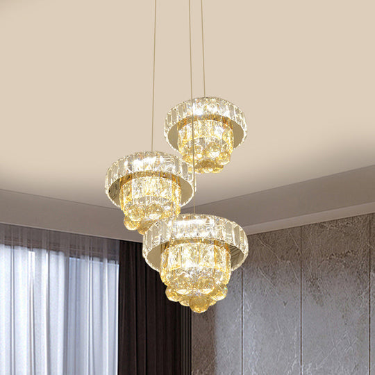 Clear Crystal Faceted Led Pendant Lamp - Stylish 3-Bulb Ceiling Light For Modern Living Room