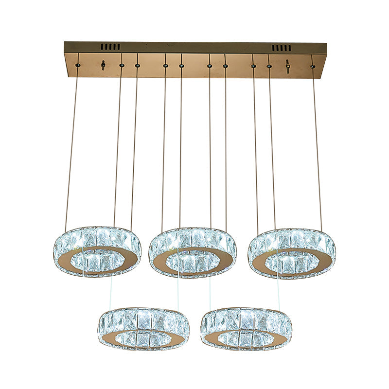 Lampe suspendue moderne en cristal avec anneau en bronze et ampoules LED - Lampe de plafond pour salle à manger