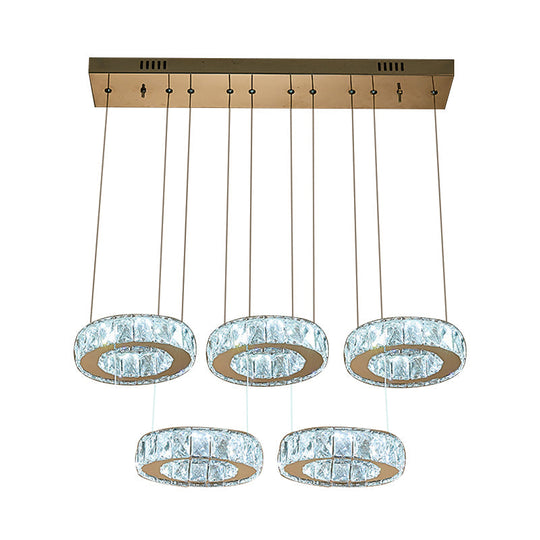 Bronze Ring Crystal Pendant Ceiling Light With Led - Multi-Bulb Dining Room Lamp