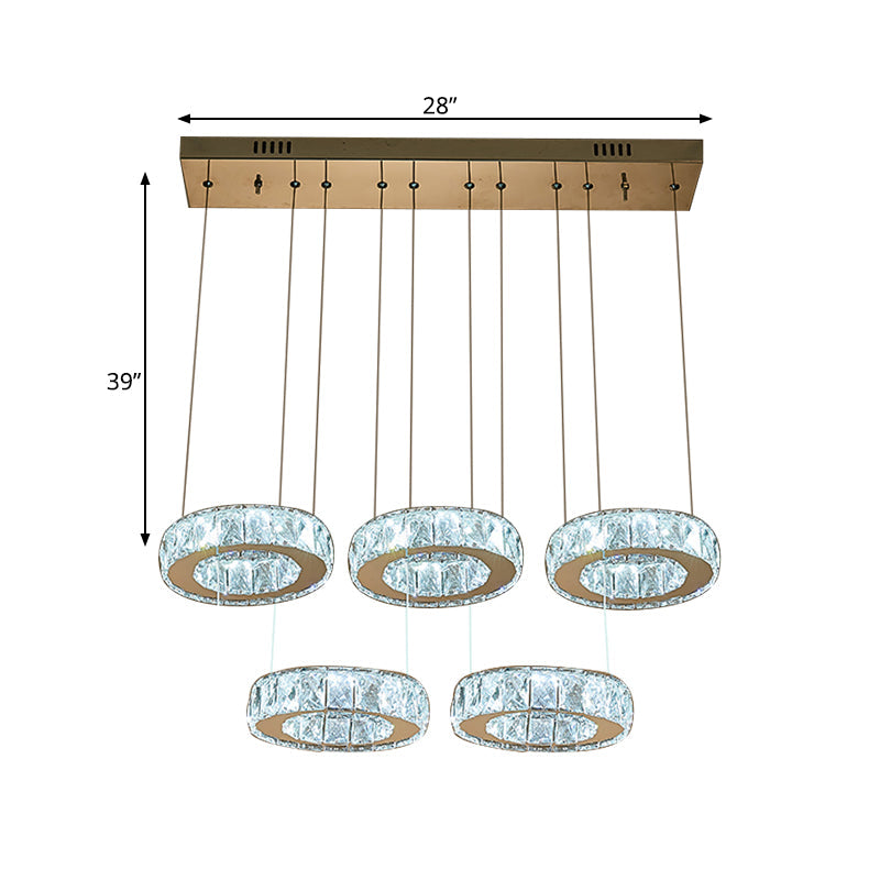 Lampe suspendue moderne en cristal avec anneau en bronze et ampoules LED - Lampe de plafond pour salle à manger