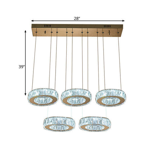 Lampe suspendue moderne en cristal avec anneau en bronze et ampoules LED - Lampe de plafond pour salle à manger
