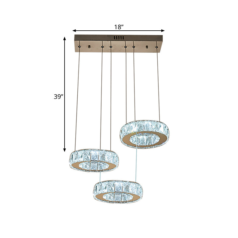 Lampe suspendue moderne en cristal avec anneau en bronze et ampoules LED - Lampe de plafond pour salle à manger