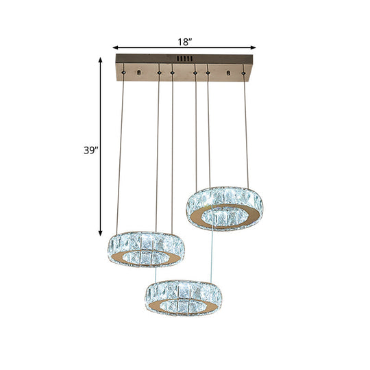 Lampe suspendue moderne en cristal avec anneau en bronze et ampoules LED - Lampe de plafond pour salle à manger