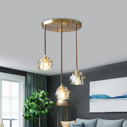 Contemporary Gold Cluster Pendant Light with Faceted Crystal Domed Hanging Lamp Kit