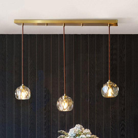 Contemporary Gold Cluster Pendant Light with Faceted Crystal Domed Hanging Lamp Kit