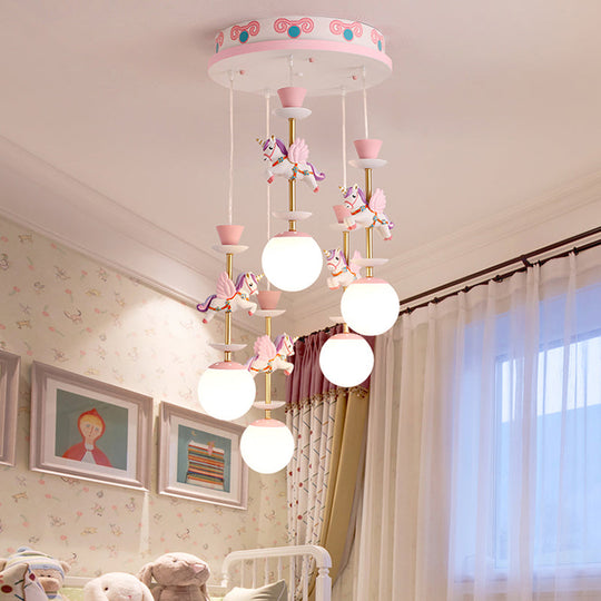 Cartoon Cluster Pendant: Globe Bedroom Ceiling Light In Pink/Blue - Glass 3/5 Heads 5 / Pink