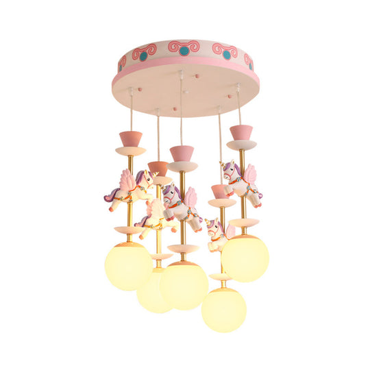 Cartoon Cluster Pendant: Globe Bedroom Ceiling Light In Pink/Blue - Glass 3/5 Heads