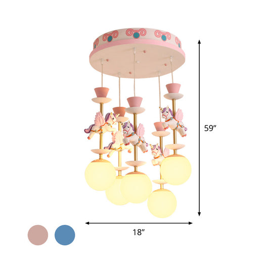 Cartoon Cluster Pendant: Globe Bedroom Ceiling Light In Pink/Blue - Glass 3/5 Heads