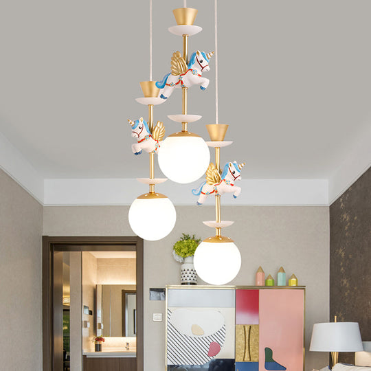 Cartoon Cluster Pendant: Globe Bedroom Ceiling Light In Pink/Blue - Glass 3/5 Heads 3 / Blue
