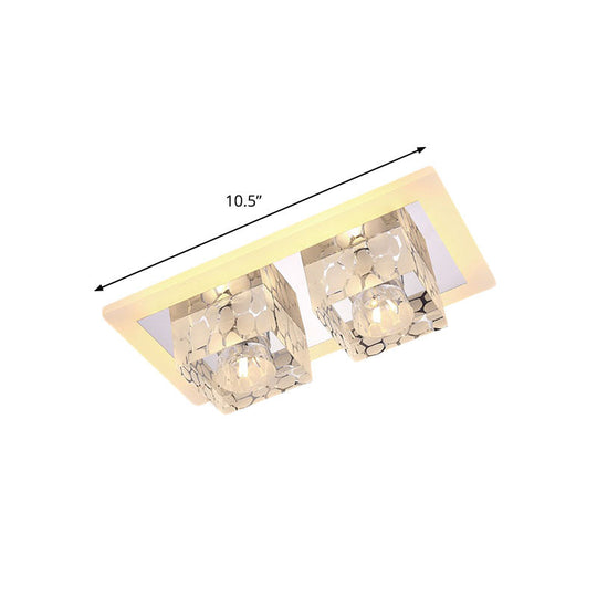 Minimalist LED Double Square Flushmount in Chrome with Crystal Dot Pattern - Warm/White Light for Corridor Ceiling