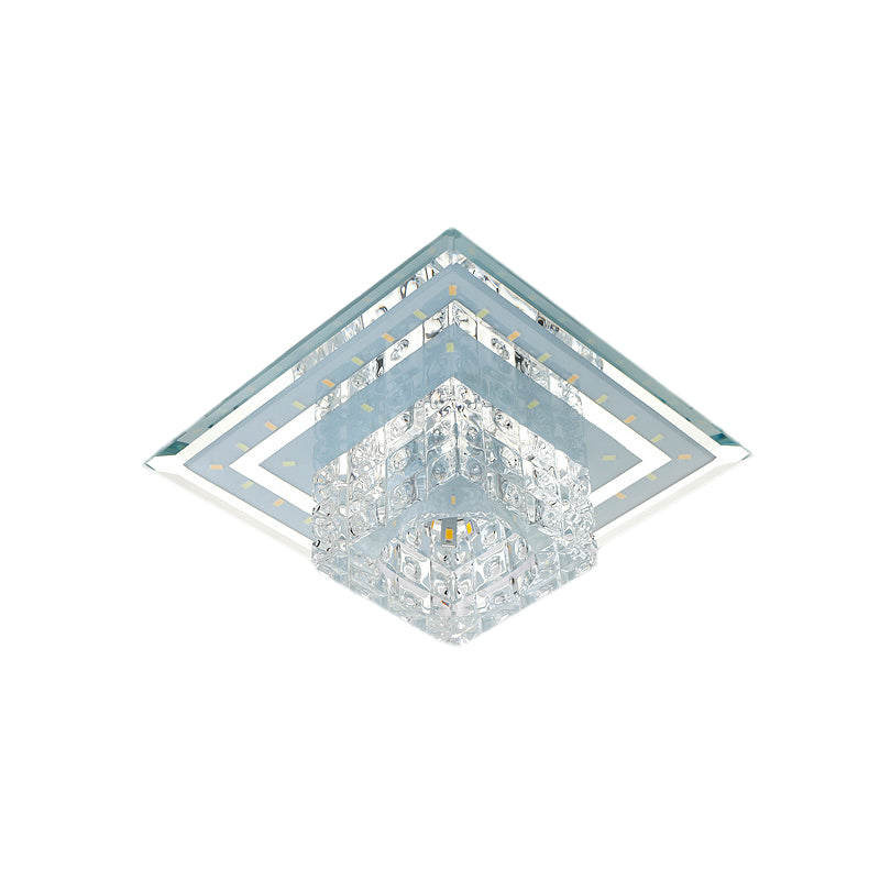 Modern Square LED Ceiling Flush Mount - Clear Faceted Crystal Flush Light Fixture in Warm/White/Multi Color