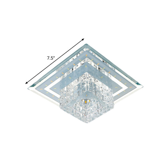Modern Square LED Ceiling Flush Mount - Clear Faceted Crystal Flush Light Fixture in Warm/White/Multi Color