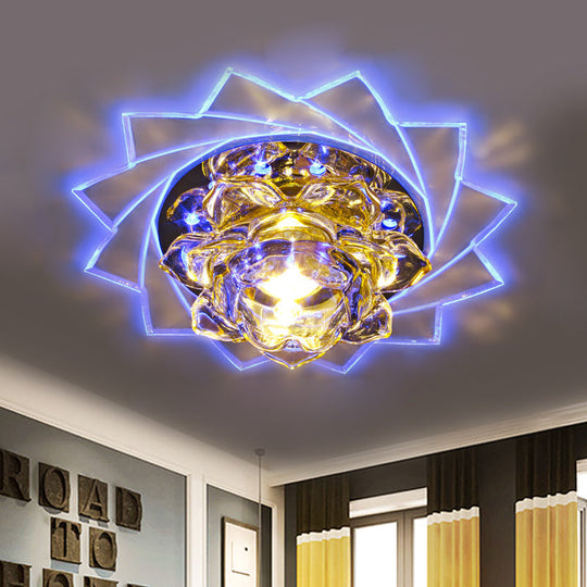 Plafonnier LED K9 minimaliste en cristal avec motif lotus jaune et lueur violette/bleue pour chambres