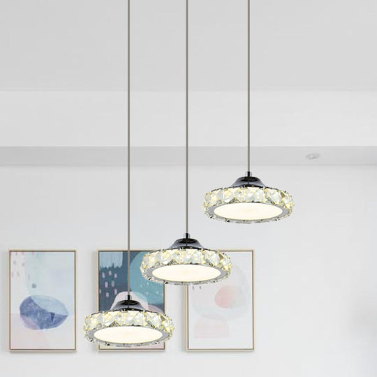 Suspension ronde à LED en cristal pour salle à manger avec lumière chaude/blanche