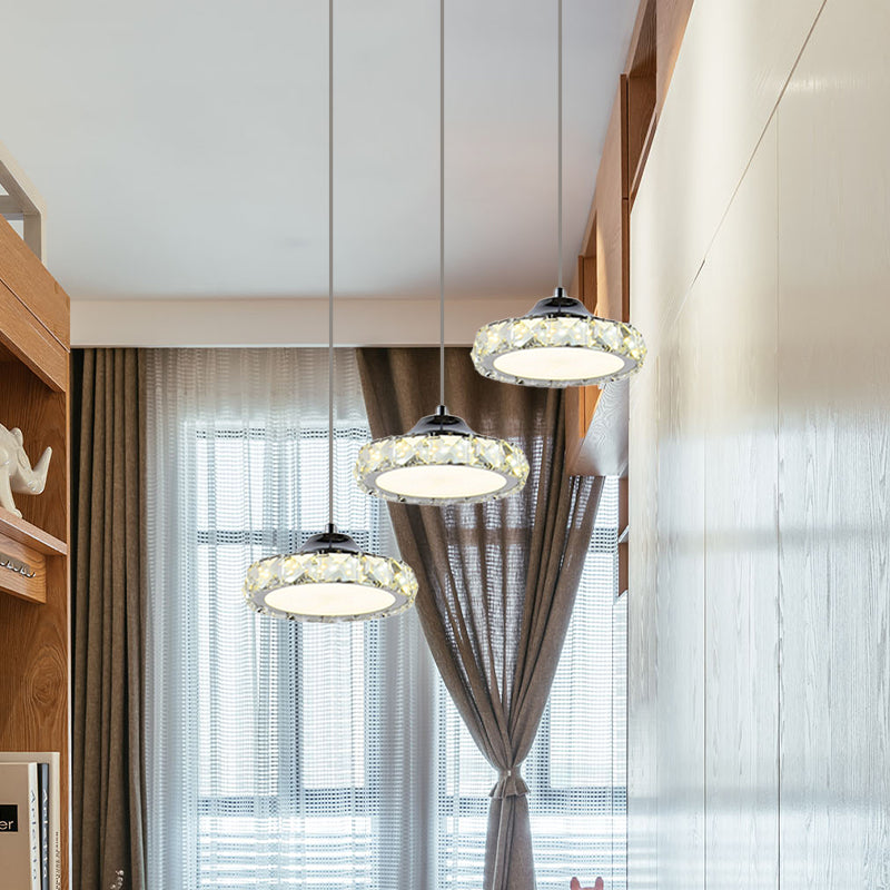 Suspension ronde à LED en cristal pour salle à manger avec lumière chaude/blanche