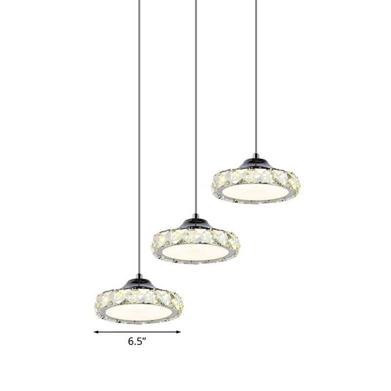 Suspension ronde à LED en cristal pour salle à manger avec lumière chaude/blanche