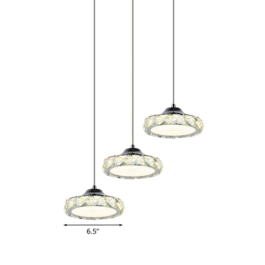 Suspension ronde à LED en cristal pour salle à manger avec lumière chaude/blanche