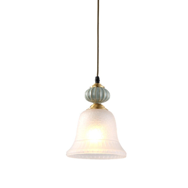 Traditional Bell White Glass Pendant Light With Ceramic Cap - Ideal For Restaurants 1 Bulb Hanging