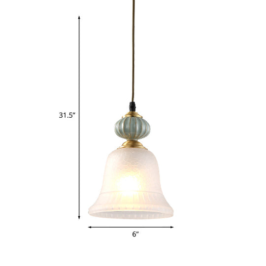 Traditional Bell White Glass Pendant Light With Ceramic Cap - Ideal For Restaurants 1 Bulb Hanging