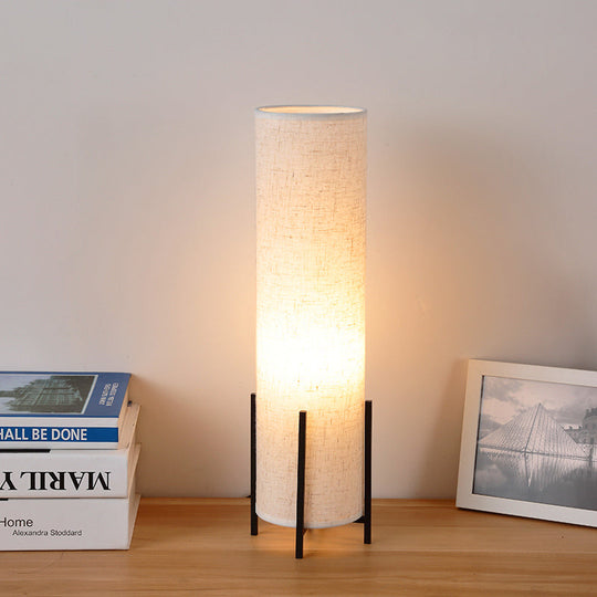 Minimalist Tubular Fabric Nightstand Light - Beige 1-Light Reading Lamp