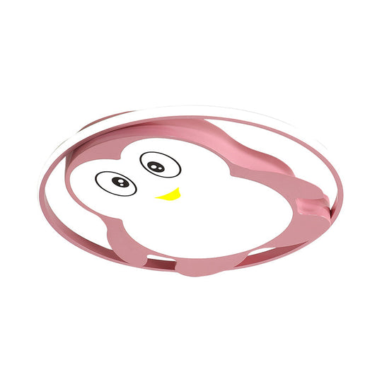 Penguin Led Acrylic Flushmount Ceiling Fixture For Kids Bedroom - Pink/Blue Finish