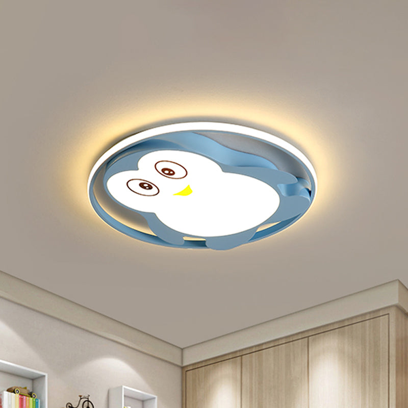 Penguin LED Acrylic Flushmount Ceiling Fixture for Kids' Bedroom - Pink/Blue Finish