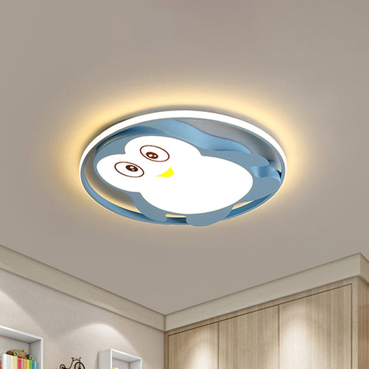 Penguin LED Acrylic Flushmount Ceiling Fixture for Kids' Bedroom - Pink/Blue Finish