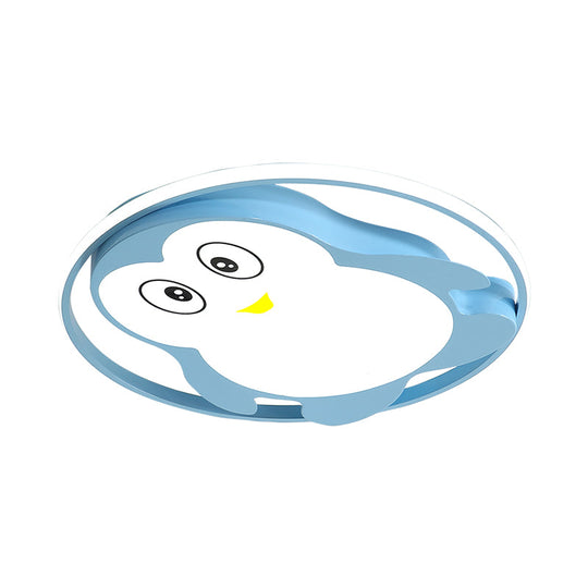 Penguin Led Acrylic Flushmount Ceiling Fixture For Kids Bedroom - Pink/Blue Finish