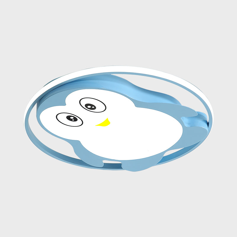 Penguin LED Acrylic Flushmount Ceiling Fixture for Kids' Bedroom - Pink/Blue Finish