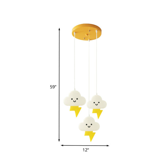 Cloud Cartoon Led Ceiling Light With 3 Pendulum Lights In White And Yellow