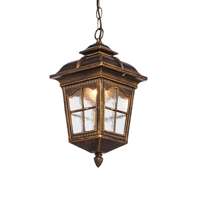 Clear Glass Ripple Pendant Bronze Lantern - Outdoor Hanging Light Fixture