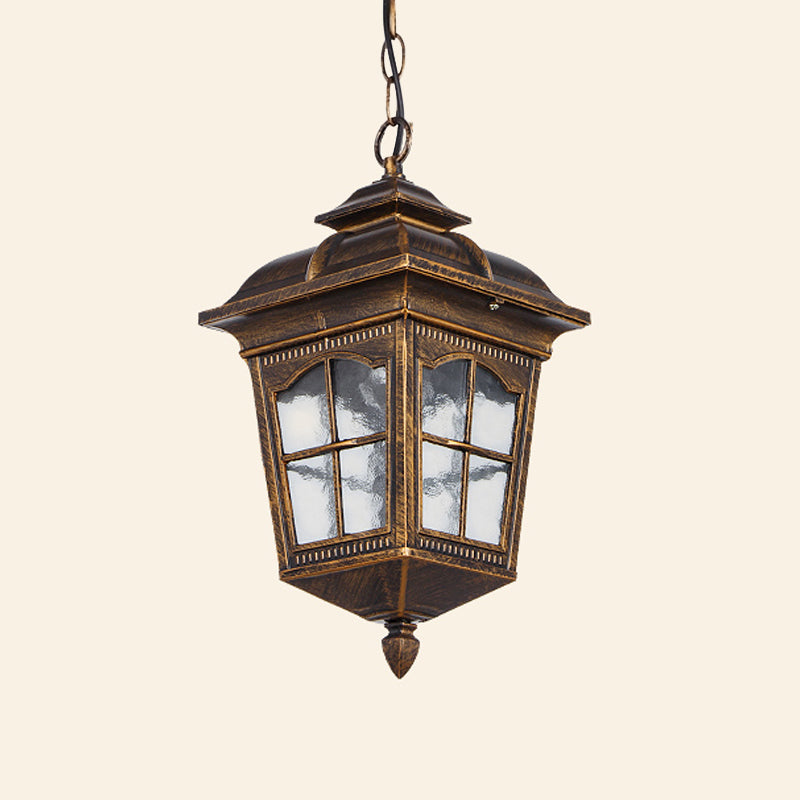Clear Glass Ripple Pendant Bronze Lantern - Outdoor Hanging Light Fixture