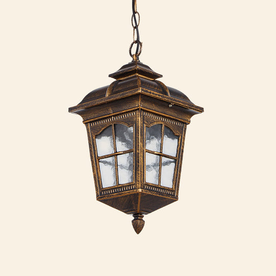 Clear Glass Ripple Pendant Bronze Lantern - Outdoor Hanging Light Fixture