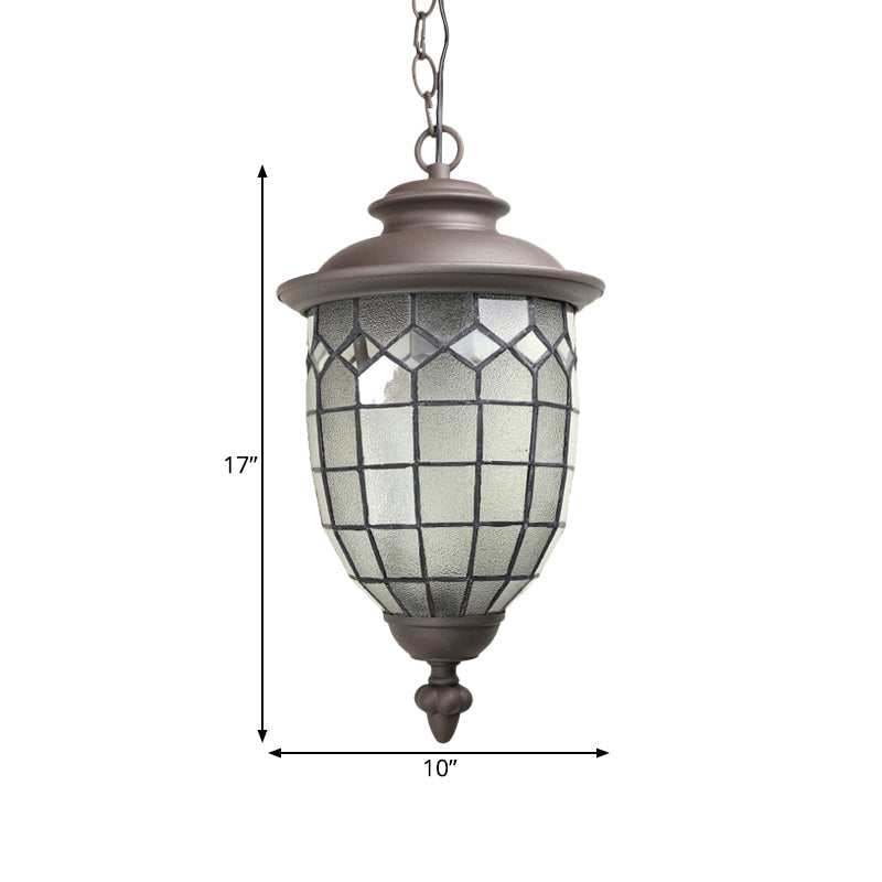 Rustic Style Coffee Dome Pendant Light With Frosted Glass - Outdoor Hanging Kit