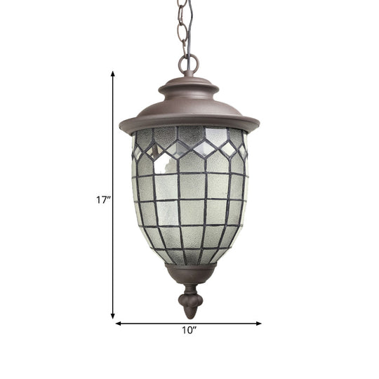 Rustic Style Coffee Dome Pendant Light With Frosted Glass - Outdoor Hanging Kit
