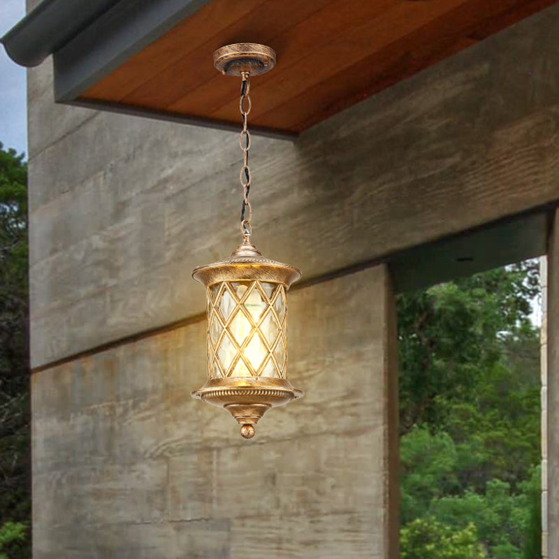 Rustic Bronze Cage Pendant Light With Clear Cylinder Glass - Hanging Kit Included