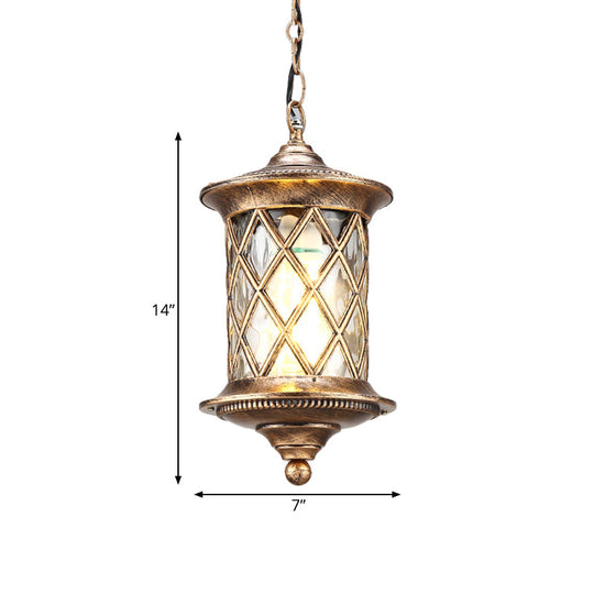 Rustic Bronze Cage Pendant Light With Clear Cylinder Glass - Hanging Kit Included