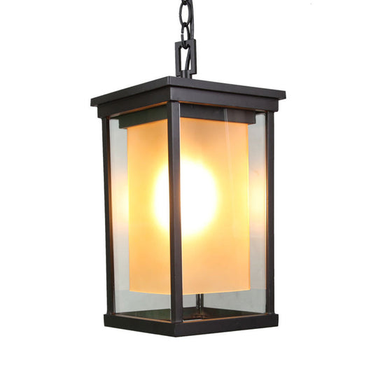 Rectangular Clear Glass Ceiling Pendant Lamp Kit Black With Inner Amber Cylinder Shade 1 Bulb