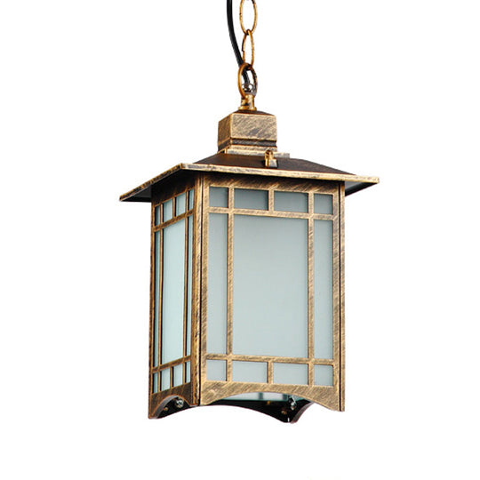 Opal Glass Pendant Lighting With Country Bronze Lantern Shade - Outdoor Hanging Light Kit