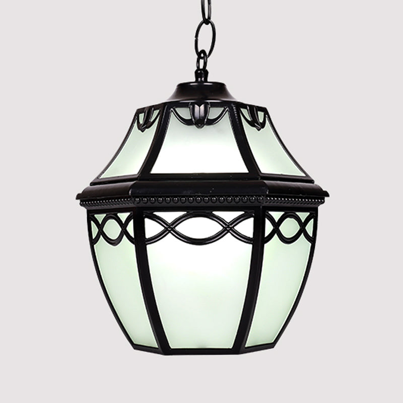 Black Birdcage Pendant Light With Cottage White Glass Shade - 1-Bulb Hanging Ceiling Fixture For
