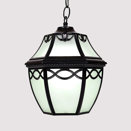 Black Birdcage Pendant Light With Cottage White Glass Shade - 1-Bulb Hanging Ceiling Fixture For