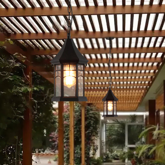 Farmhouse Clear Bubble Glass Pendant Light - Pavilion 1-Light Suspended Lamp In Black